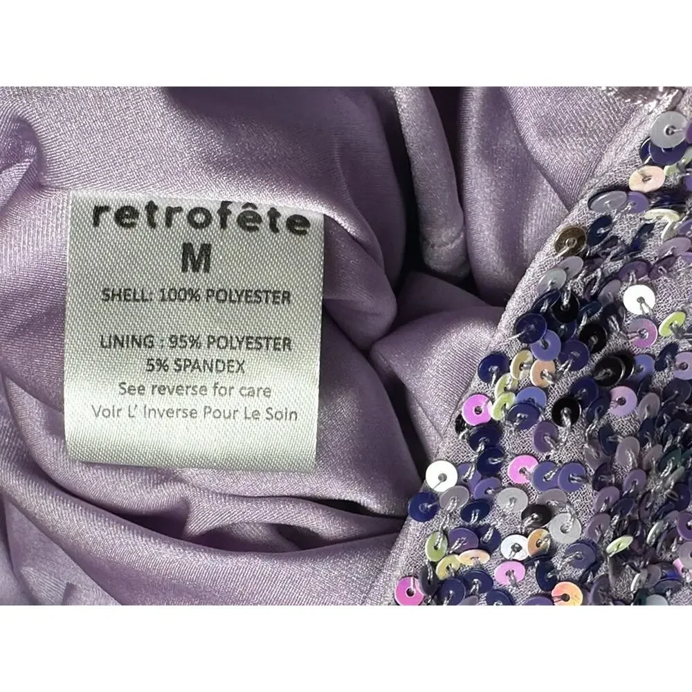 Retrofete Celestia Purple Sequin Embellished Ruched Mini Skirt Size Medium